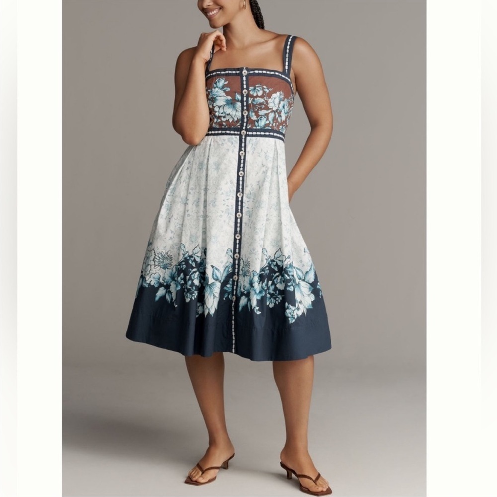 Anthropologie Maeve Square Neck Button Front Midi Dress